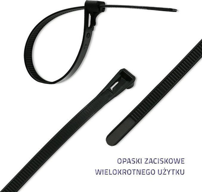 Lidhëse kabllosh Qoltec Reusable Cable Ties 7.2, najlon, të ripërdorshme, të zeza