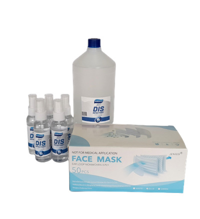 Set 5 dezinfektues 60ml, DAE5 alkool etilik 1L, 50 maska
