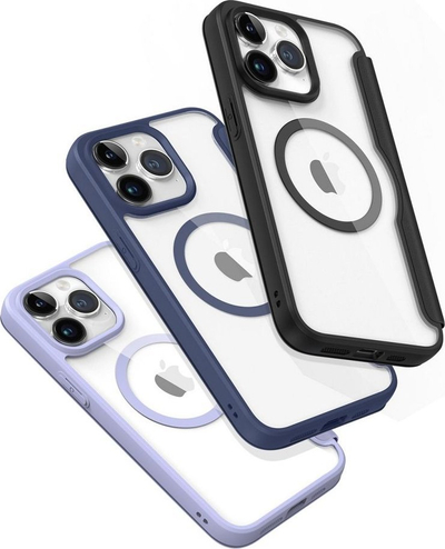 Këllëf DUXDUCIS Skin X Pro MagSafe për iPhone 15 Pro Max, lëkurë eco, me xhepa, vjollcë