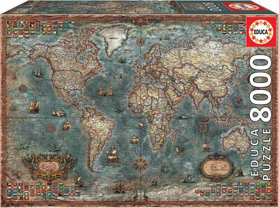 Puzzle Educa Borras World Map, 8000 pjesë, 192 x 136 cm, shumëngjyrësh
