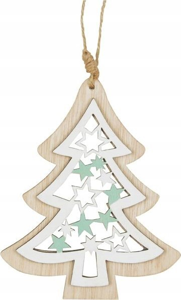 Ornament varese Krishtlindjesh MFP, dru dekorativ, në formë bredhi, bardh e jeshile
