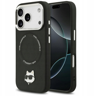Kapak telefoni Karl Lagerfeld Leather MagSafe, për iPhone 17 Pro Max, i zi
