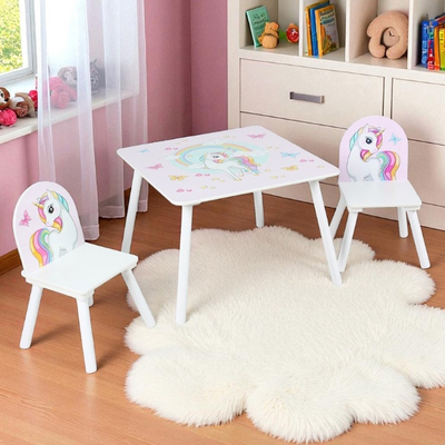 Set tavolinë me 2 karrige për fëmijë U-grow Unicorns, plastikë, shumëngjyrësh