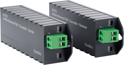 Konvertues DoorBird 2 Wire Ethernet PoE+ A1072 A1071, komplet transmetues dhe marrës, ultra kompakt