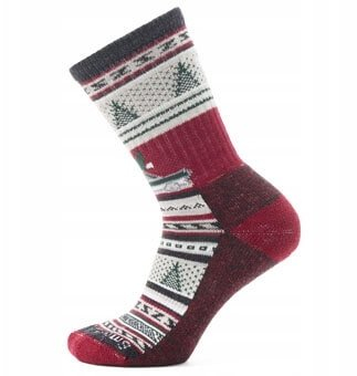 Çorape Smartwool Everyday Cozy Say It Ain't Snow, lesh Merino, me jastëzim të plotë, të kuqe me motive dimërore