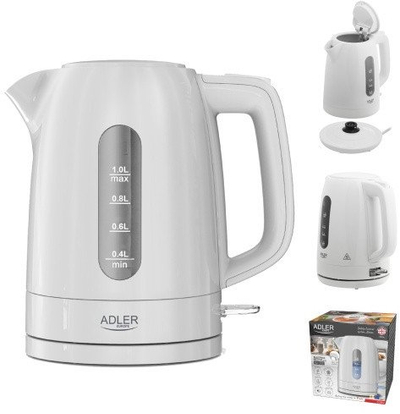 Ibrik elektrik Adler AD 1380w, 1.0L, plastik, i bardhë