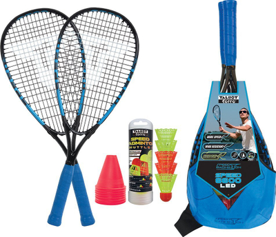 Set speed badminton Talbot Torro Speed 6600 LED, 2 raketa, 5 toptha LED, blu