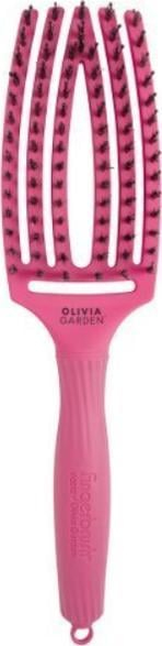 Furçë flokësh Olivia Garden Fingerbrush Combo Medium, për flokë të lagur dhe të thatë, rozë e çelët