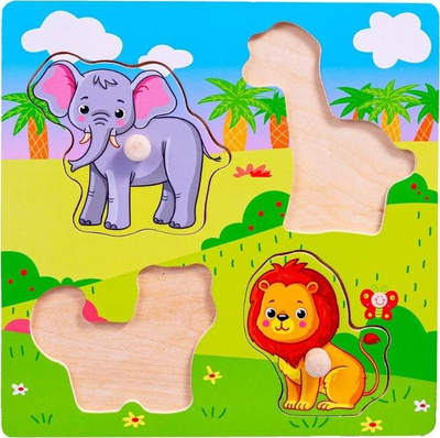 Puzzle druri Safari Wooden, 4 copa, 12m+