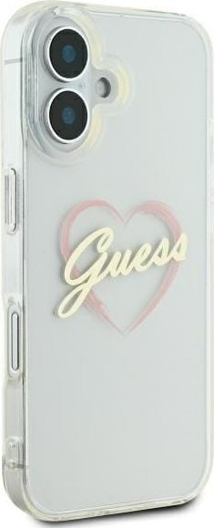 Mbrojtëse telefoni Guess GUHCP16SHCHGSPT, për iPhone 16 6.1", hardcase transparente, me zemër rozë