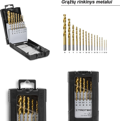 Set stërvitësesh metali Trotec HSS, 1.5-10 mm, titani, në kuti plastike të zezë