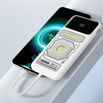 Powerbank Awei P77K, 10000mAh, me kabllo Lightning dhe USB C, ngjyrë e zezë
