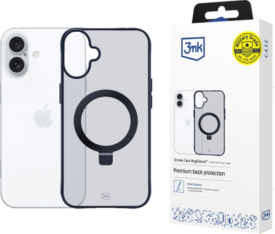 Maskë mbrojtëse 3MK Smoke Case MagStand për iPhone 16 Plus, me MagSafe, ngjyrë e zezë gjysmë transparente