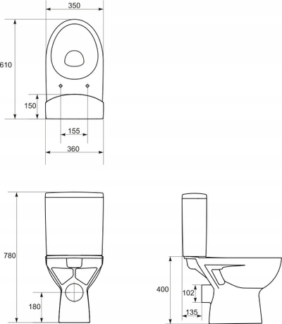 WC kompakt Cersanit Parva 306, 3/6 L, ulëse duroplast me mbyllje të butë, e bardhë