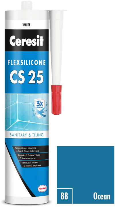 Silikon sanitar Ceresit CS 25 Ocean, 280 ml, i butë e fleksibël, blu Ocean
