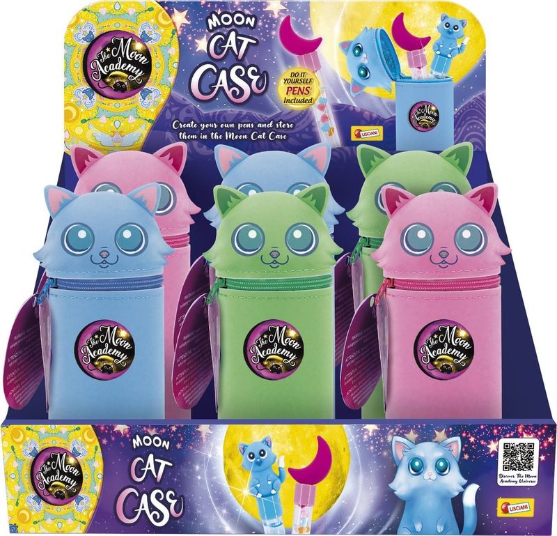 Set kreativ Lisciani The Moon Academy Moon Cat Case, 3 kuti silikoni, për personalizim stilolapsash, shumëngjyrësh