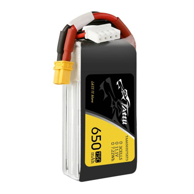 Bateri LiPo Tattu 650mAh 3S1P, 11.1V, 75C, e zezë