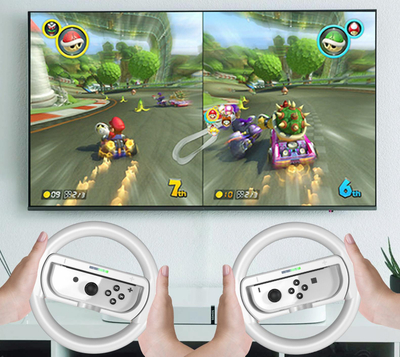Aksesorë për Nintendo Switch JYS, 2 timona me grip 2 në 1, të bardhë