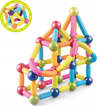 Магнетни градежни блокови Magnetic Construction, 84 парчиња, едукативни, многубојни