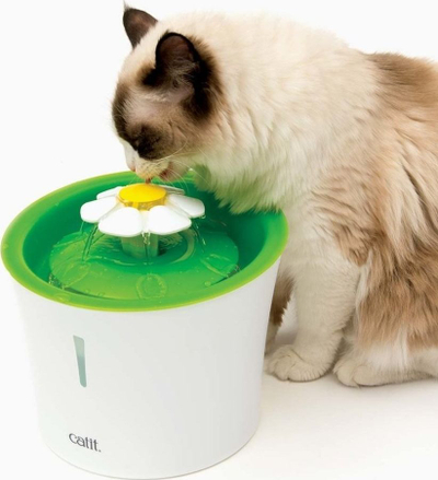 Burim uji për mace Catit Senses 2.0, me rrjedhje non stop, me lule, i bardh me jeshile