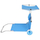 Shezlong plazhi palos me rrota, 112x62x90 cm, me tendë, blu