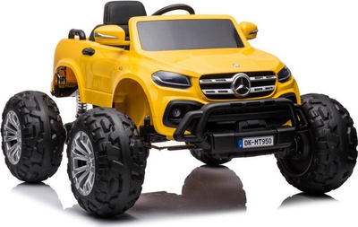 Makinë elektrike për kalamaj Mercedes DK MT950 4x4, 12V, sedilje lëkure, e verdhë metalike