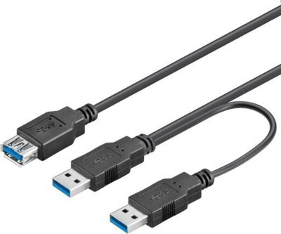Kabllo USB PremiumCord USB A në 2x USB A, USB 3.0, i zi