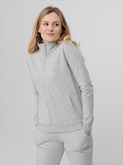 Bluzë sportive për goca 4F H4Z22 BLD351, me zinxhir komplet, 4FWarm, gri melange