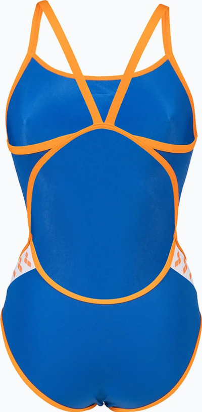 Kostum banje njëpjesësh për goca Arena Icons, MaxLife Eco, Super Fly Back, blu me portokalli