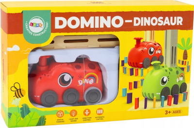 Lodër makinë dinosaur me bateri, vendosëse domino, 4 ngjyra blloqesh, e kuqe