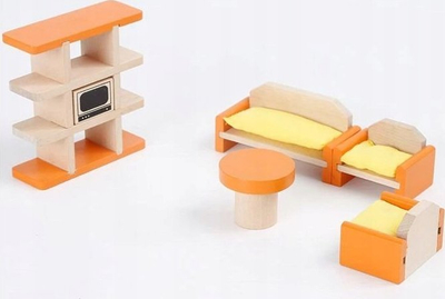 Set mobiljesh druri për kukulla Pro Kids Living Room, dhomë dite, 5 pjesë, portokalli me të verdhë