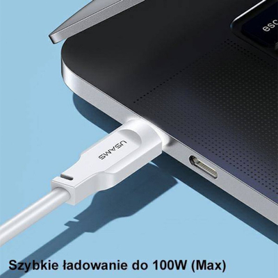 Kabllo USB Usams Lithe Series, USB C me USB C, 1.2 m, 100W, e zezë