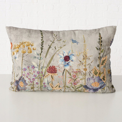 Jastëk dekorativ Boltze Home Blomster, 60 x 40 cm, pambuk, bezhë me jeshile