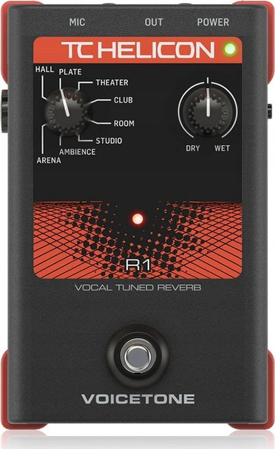 Pedal efekti për vokal TC Helicon VoiceTone R1, reverb, preamp me fantom, i zi