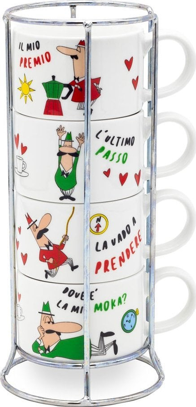 Set filxhanësh kafeje Bialetti Tazzine Stackable Cups Italia, 4 copë, porcelan, shumëngjyrësh