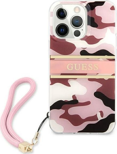 Kapak telefoni Guess GUHCP13XKCABPI për iPhone 13 Pro Max 6.7", hardcase me rrip, rozë camo