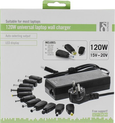 Karikues universal notebook DELTACO, 120W, AC 100-240V, i zi