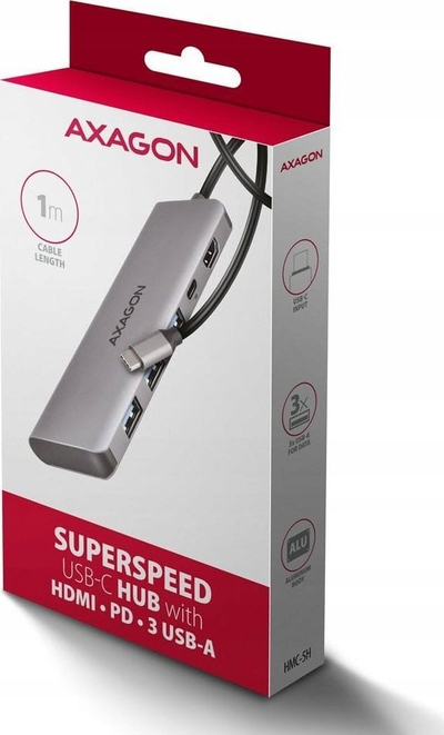 Hub USB C AXAGON HMC-5H, 3x USB A, HDMI 4K, PD 100W, argjend