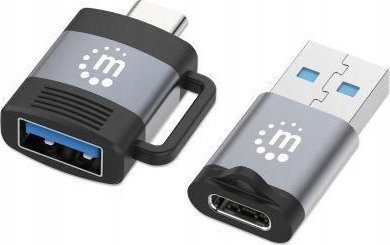 Set adapterësh Manhattan, USB-C në USB-A dhe USB-A në USB-C, 5 Gbps, ngjyrë e zezë me argjendtë