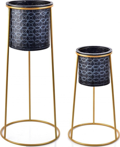 Set mbajtëse bimësh Mondex Blossom, 2 copë, metal, gri me ari