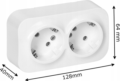 Prizë dyshe ToDo 2x2P+E, Schuko 16A 230V, IP20, e bardhë