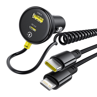 Karikues makine Baseus Circular, 60W, USB A dhe USB C, me kabllo USB C Lightning, i zi
