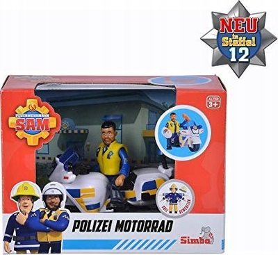 Lodër motor policie Simba Fireman Sam Malcolm, me figurë, bardh e blu
