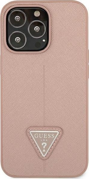 Futrollë Guess Saffiano Triangle Logo për iPhone 14 Pro 6.1", hardcase, rozë