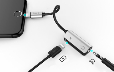 Adapter Lightning në 3.5mm Budi, 12cm, për iPhone, i zi