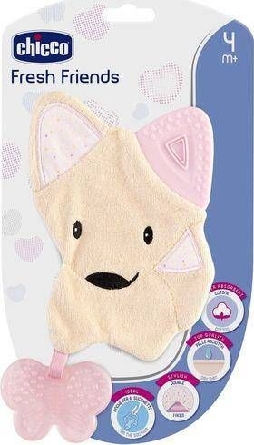 Unazë dhëmbëzimi Chicco Fresh Friends, 3 në 1, 4m+, rozë
