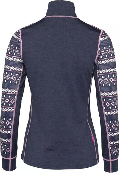 Bluza termike për goca Kari Traa Lune Froya, me zinxhir gjysmë të gjatë, madhësia L, blu e errët me motive