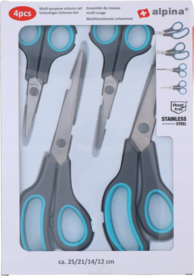 Set gërshërësh Alpina, 4 copë, me doreza të rehatshme, çelik inox