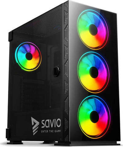 Kasë Savio Prime X1 ARGB Glass, e zezë