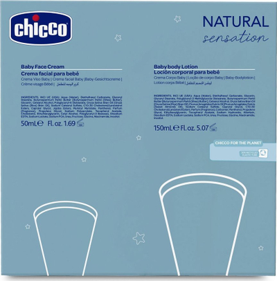 Set kujdesi për bebe Chicco Natural Sensation Sweet Time, krem fytyre 50 ml, locion trupi 150 ml, blu